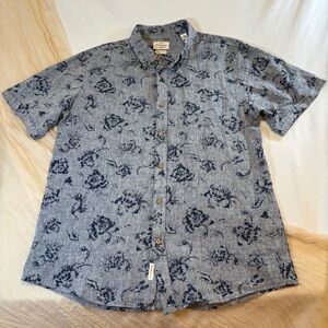 Original Weatherproof Vintage Mens Button Up Shirt Washable Linen Gray/Navy Sz L